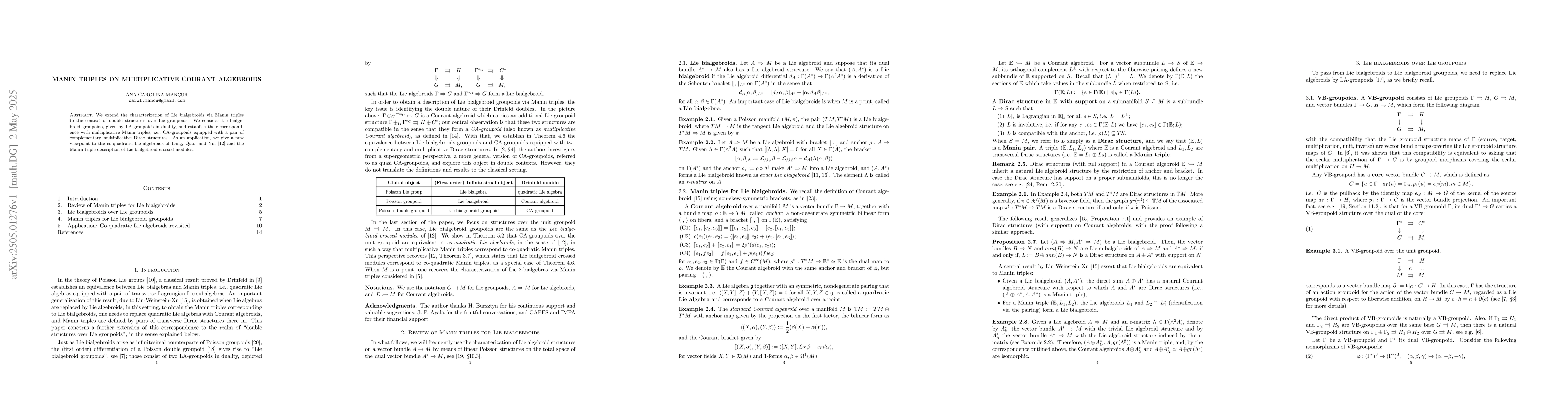 Thumbnail for Manin triples on multiplicative Courant algebroids
