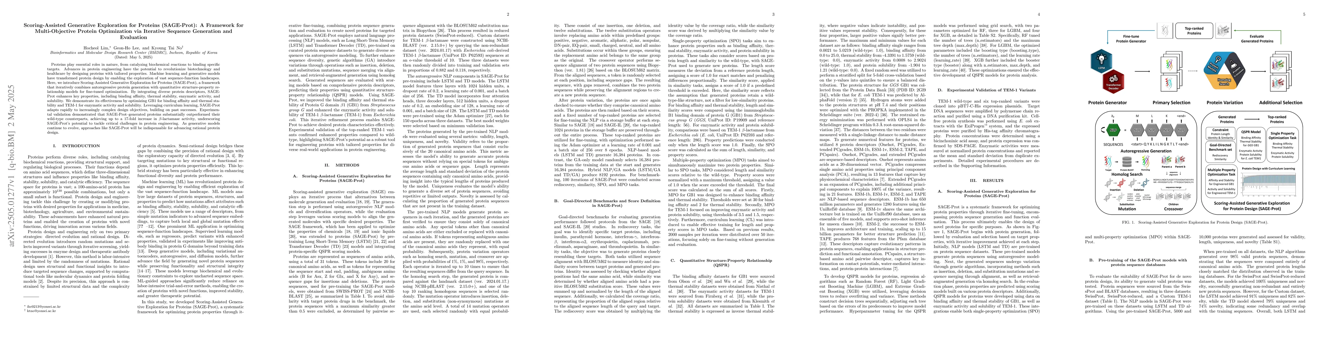 Thumbnail for Scoring-Assisted Generative Exploration for Proteins (SAGE-Prot): A
  Framework for Multi-Objective Protein Optimization via Iterative Sequence
  Generation and Evaluation