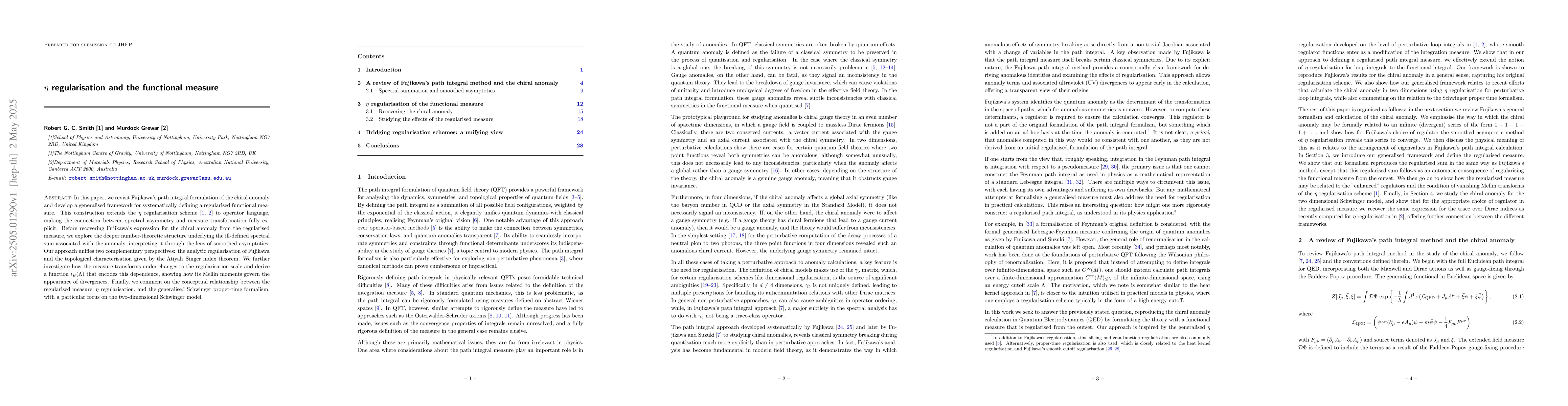 Thumbnail for $η$ regularisation and the functional measure