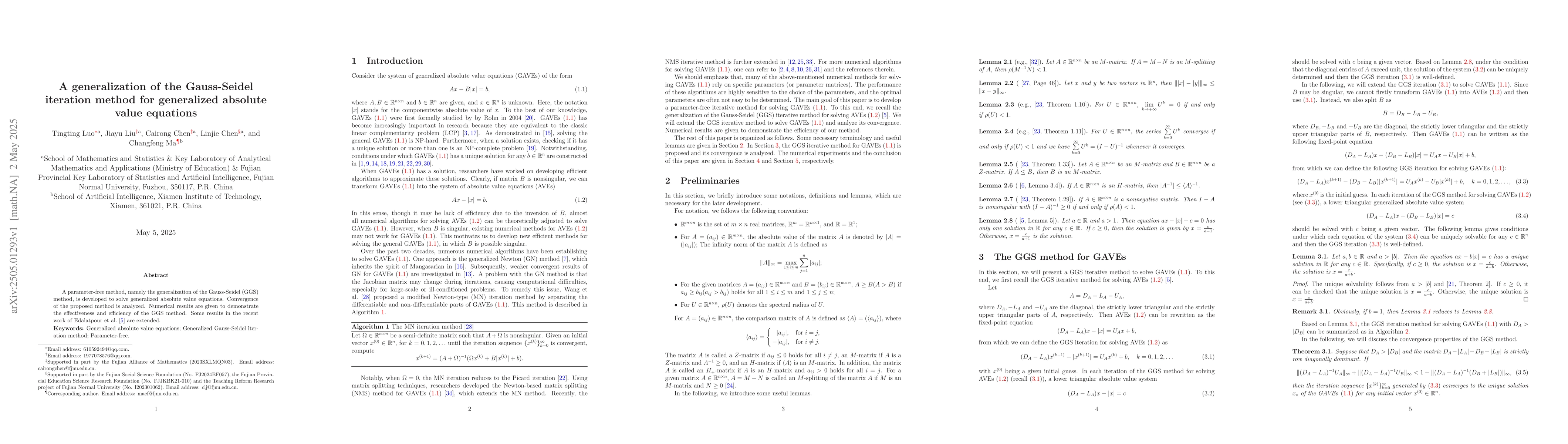 Thumbnail for A generalization of the Gauss-Seidel iteration method for generalized
  absolute value equations