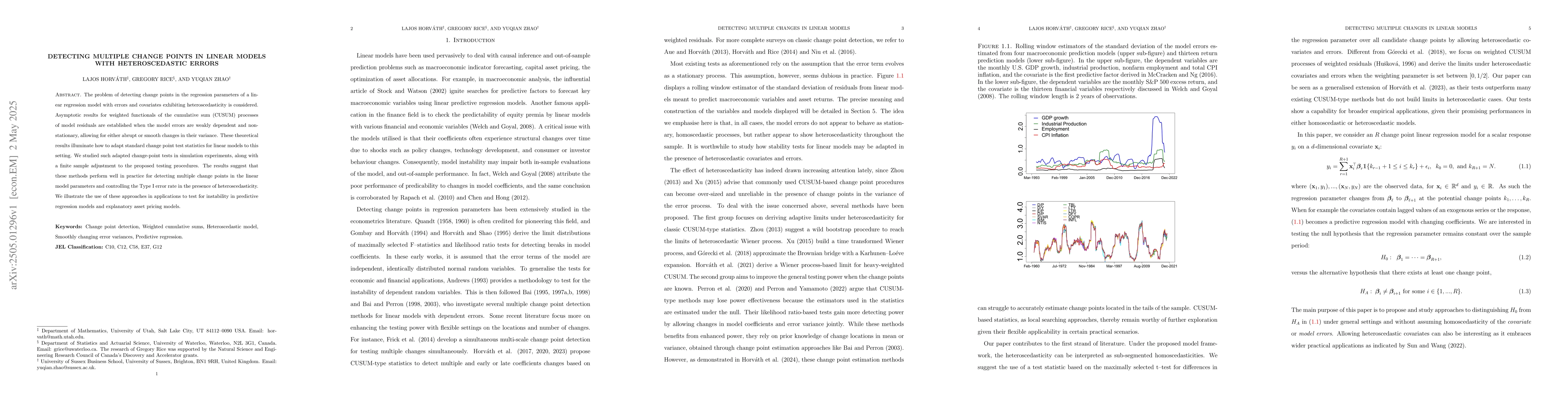 Thumbnail for Detecting multiple change points in linear models with heteroscedastic
  errors