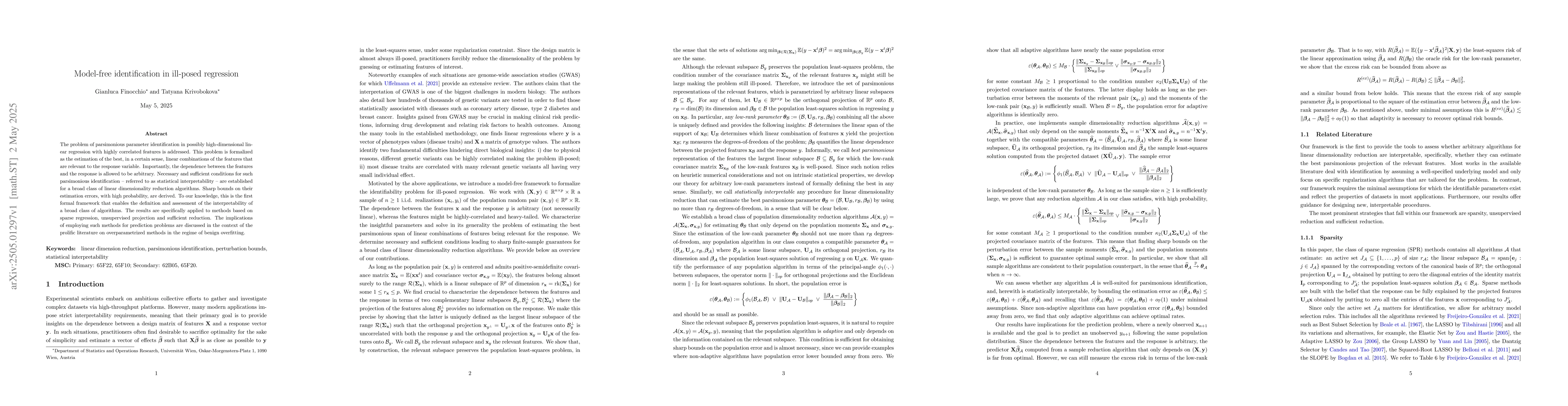Thumbnail for Model-free identification in ill-posed regression