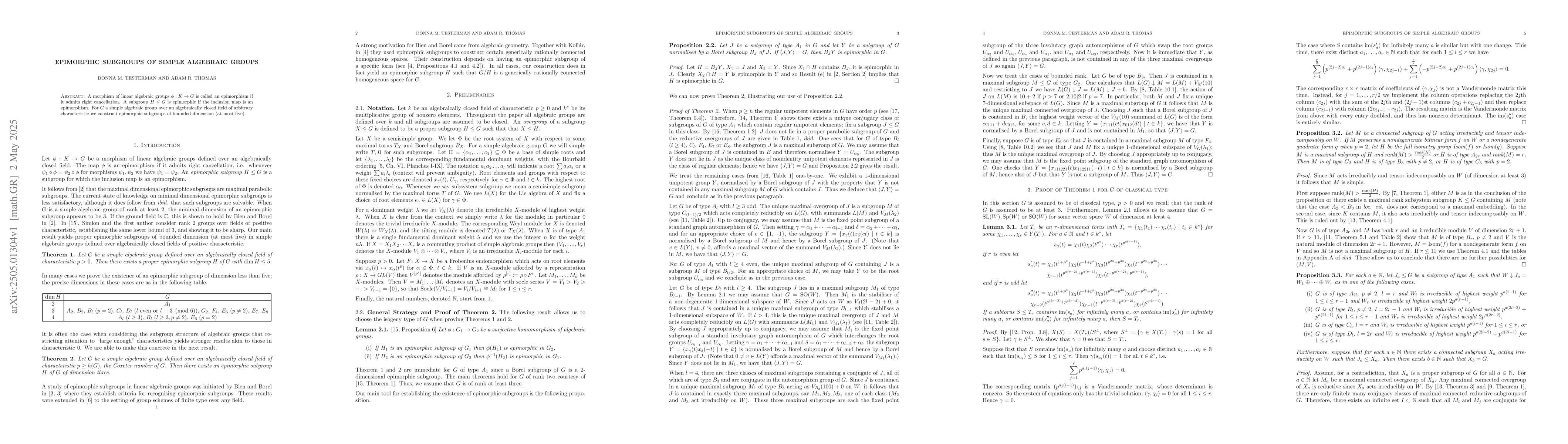 Thumbnail for Epimorphic subgroups of simple algebraic groups