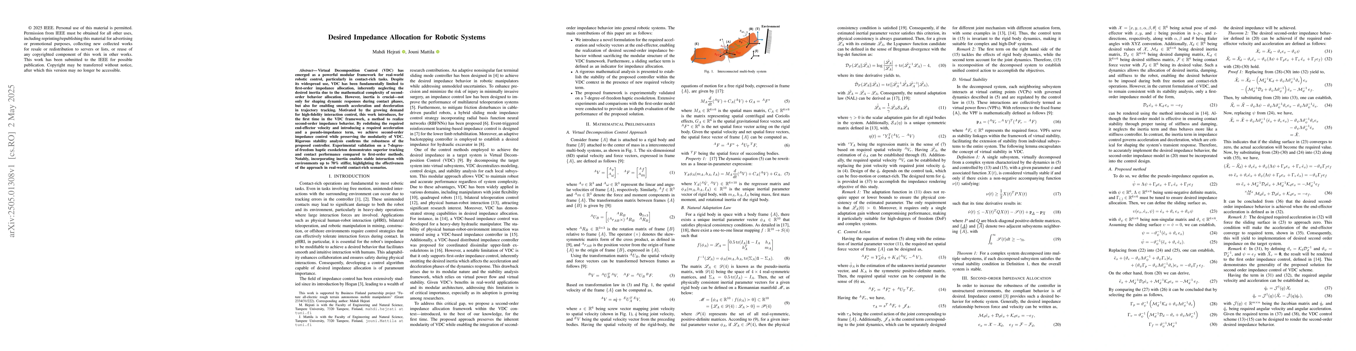 Thumbnail for Desired Impedance Allocation for Robotic Systems