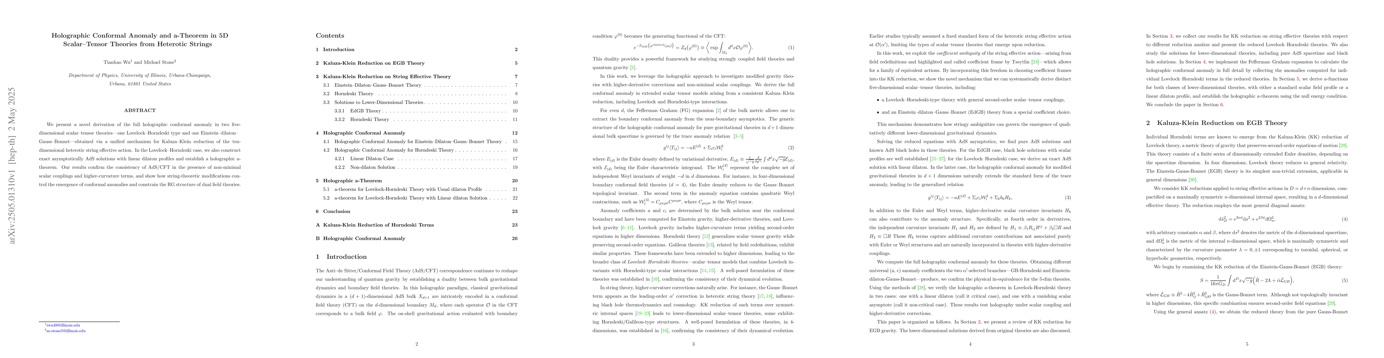 Thumbnail for Holographic Conformal Anomaly and a-Theorem in 5D Scalar-Tensor Theories
  from Heterotic Strings