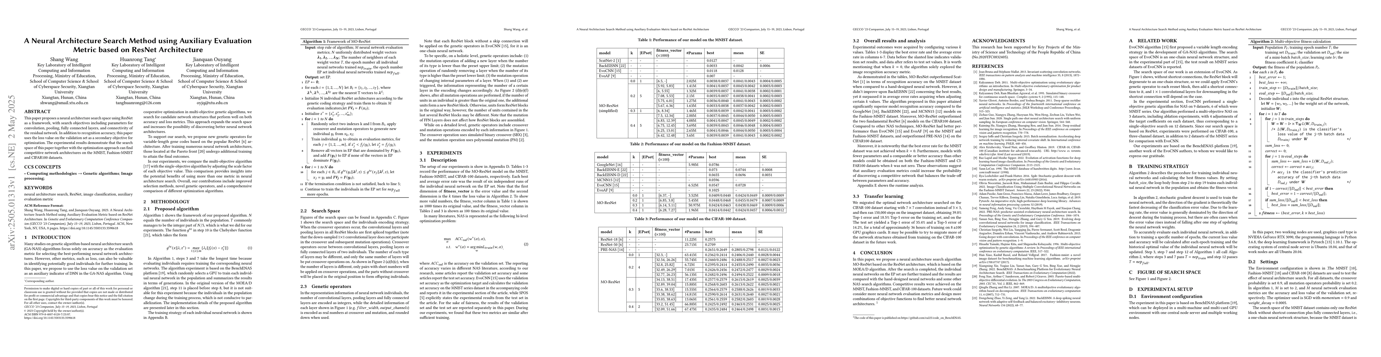 Thumbnail for A Neural Architecture Search Method using Auxiliary Evaluation Metric
  based on ResNet Architecture