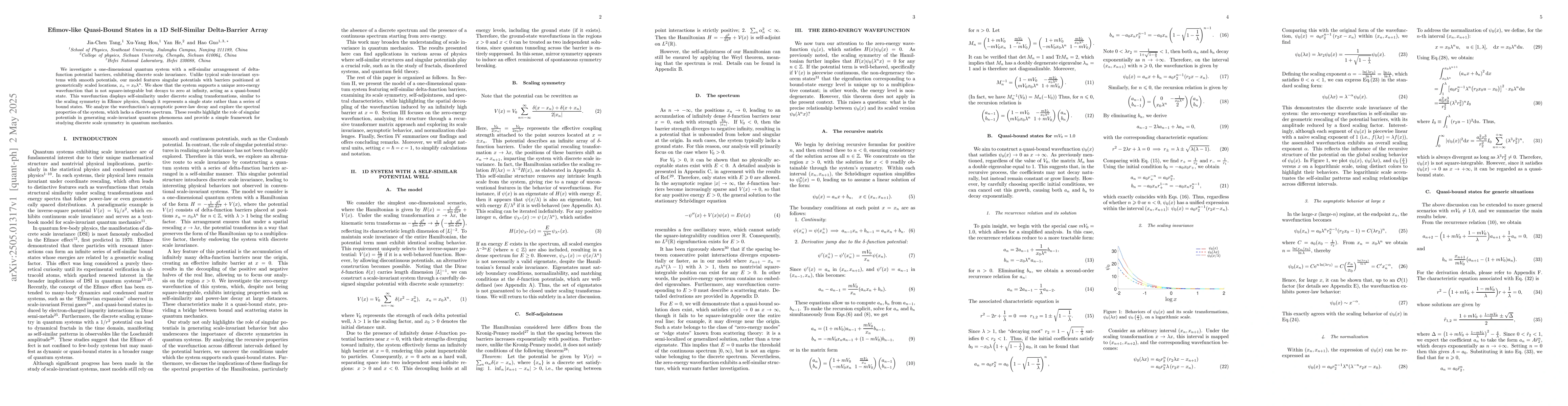 Thumbnail for Efimov-like Quasi-Bound States in a 1D Self-Similar Delta-Barrier Array