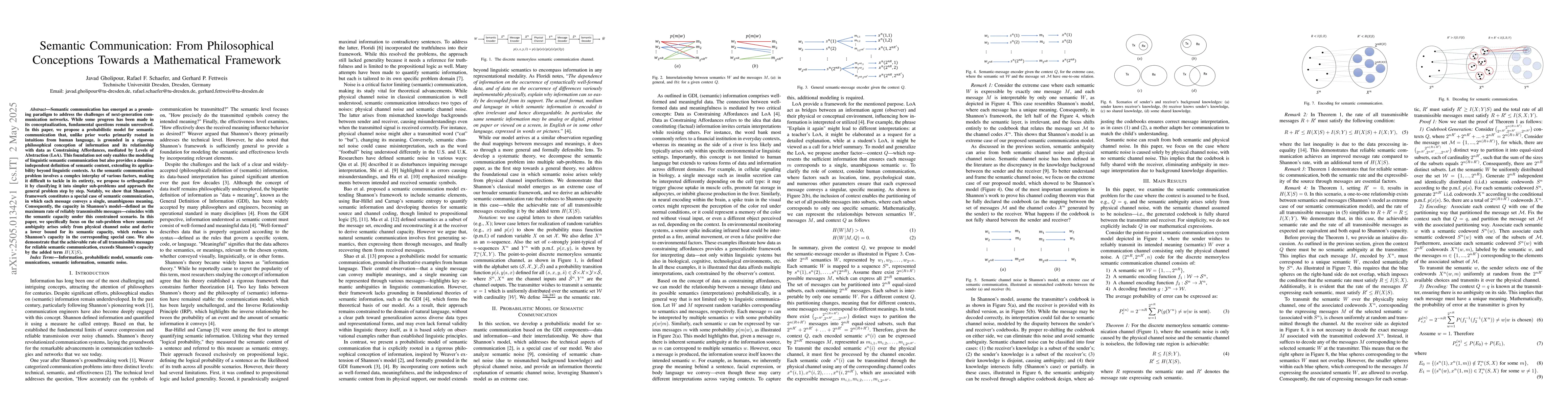Thumbnail for Semantic Communication: From Philosophical Conceptions Towards a
  Mathematical Framework
