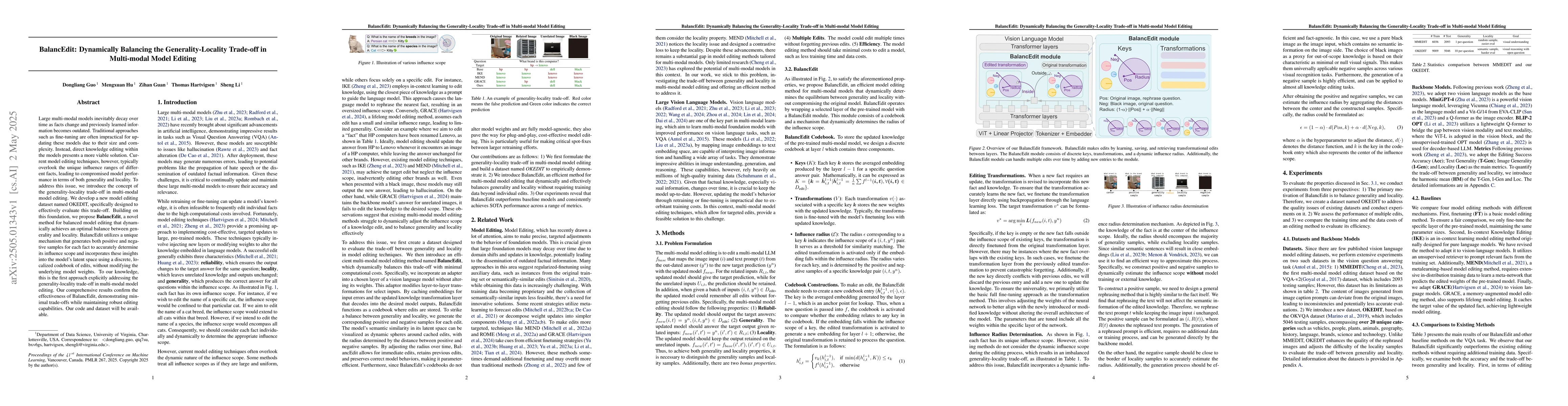 Thumbnail for BalancEdit: Dynamically Balancing the Generality-Locality Trade-off in
  Multi-modal Model Editing