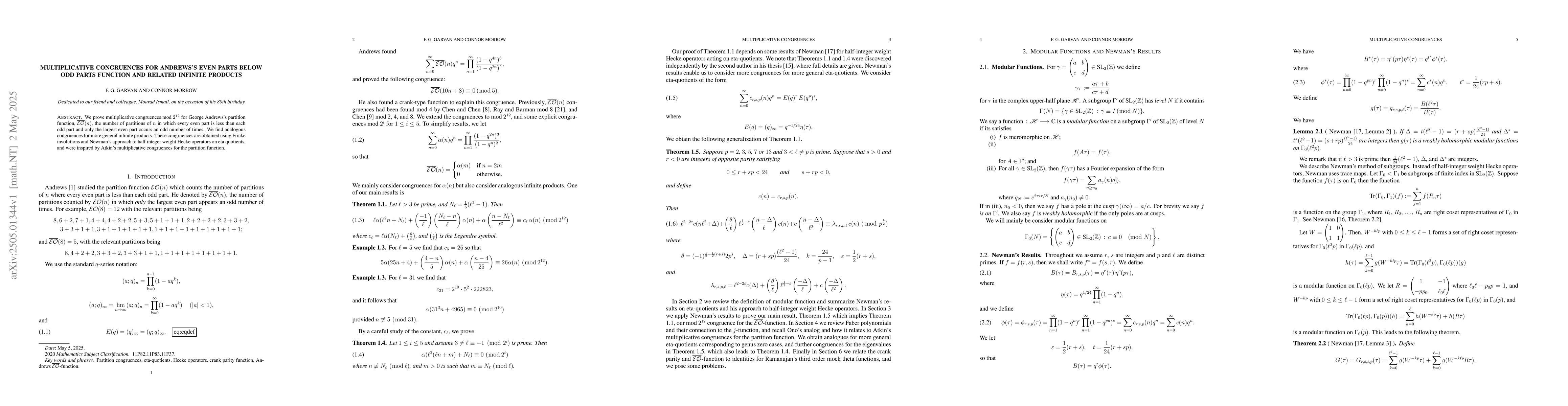 Thumbnail for Multiplicative congruences for Andrews's even parts below odd parts
  function and related infinite products