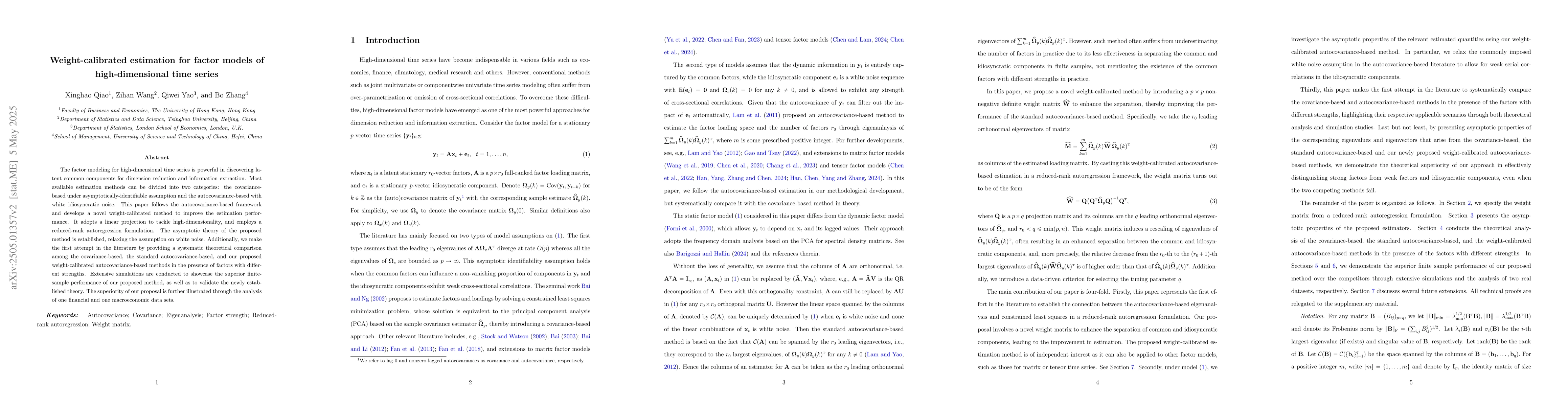 Thumbnail for Weight-calibrated estimation for factor models of high-dimensional time
  series