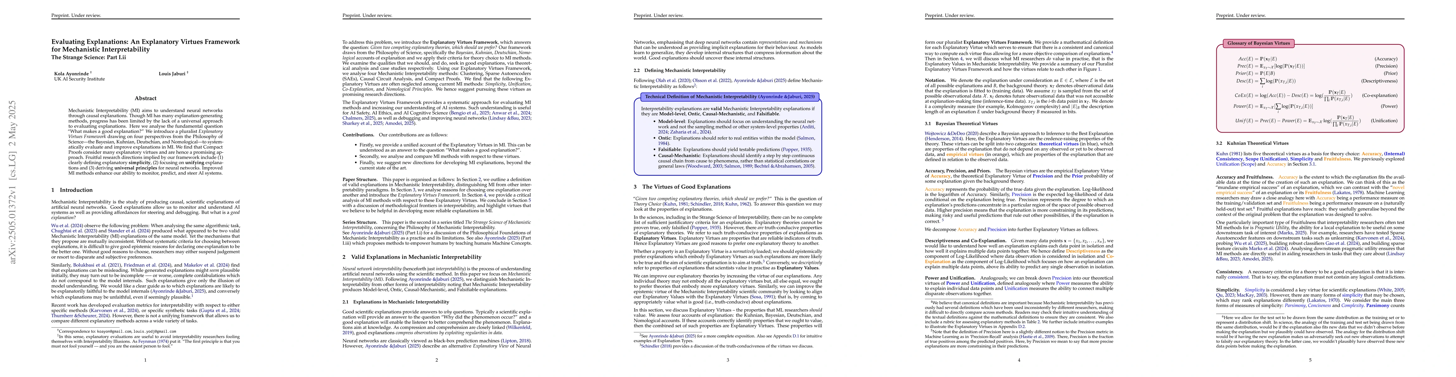 Thumbnail for Evaluating Explanations: An Explanatory Virtues Framework for
  Mechanistic Interpretability -- The Strange Science Part I.ii