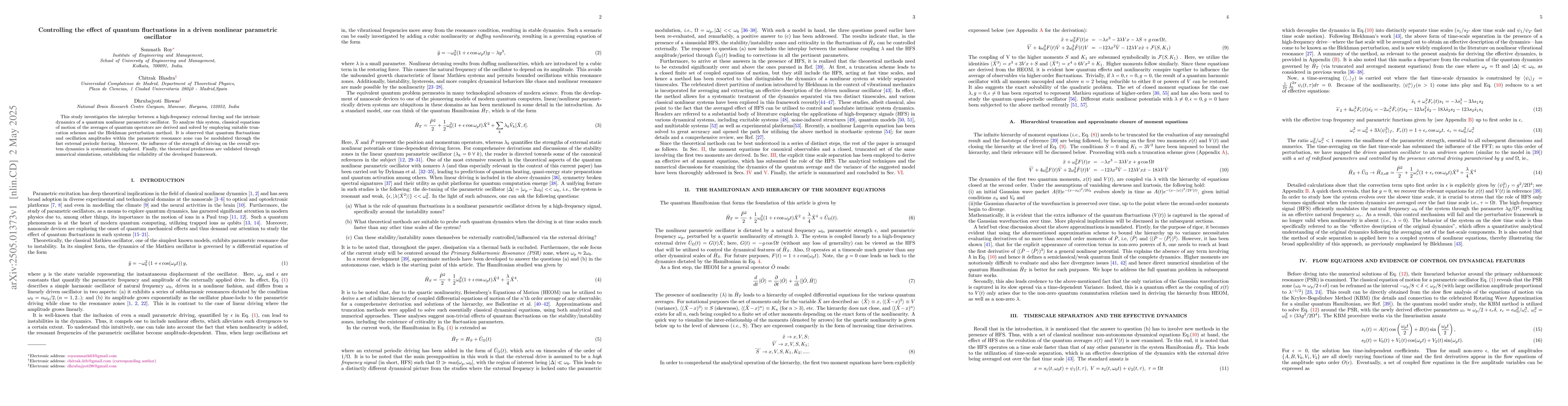 Thumbnail for Controlling the effect of quantum fluctuations in a driven nonlinear
  parametric oscillator