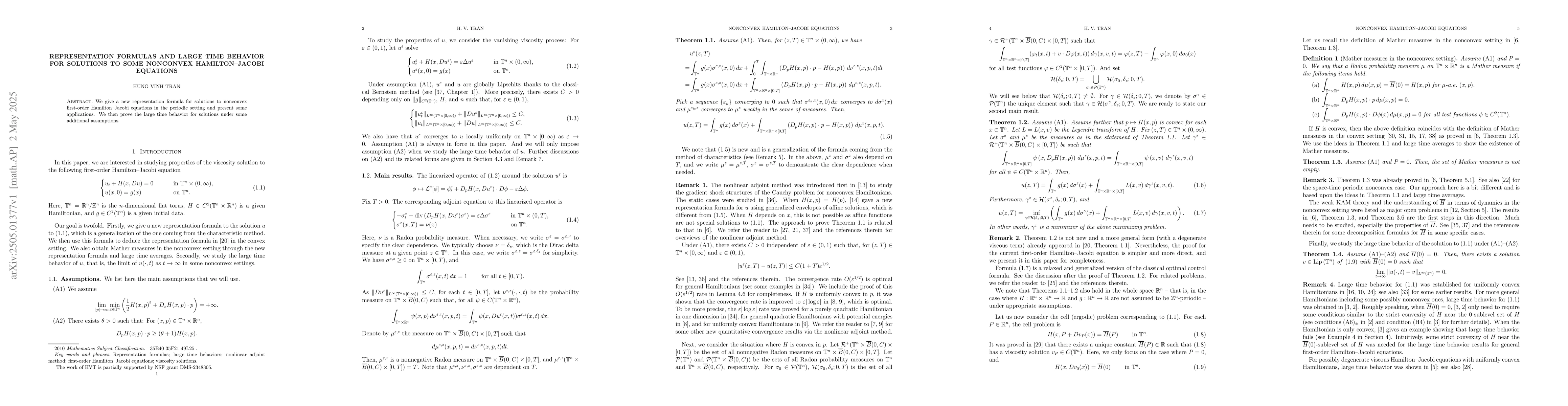 Thumbnail for Representation formulas and large time behavior for solutions to some
  nonconvex Hamilton-Jacobi equations