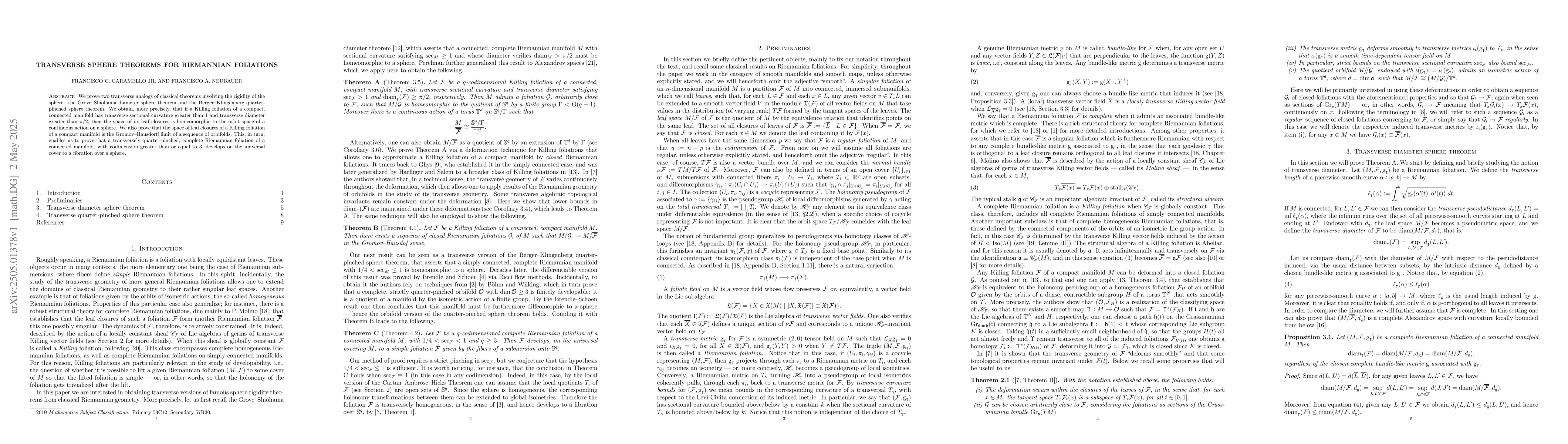 Thumbnail for Transverse sphere theorems for Riemannian foliations