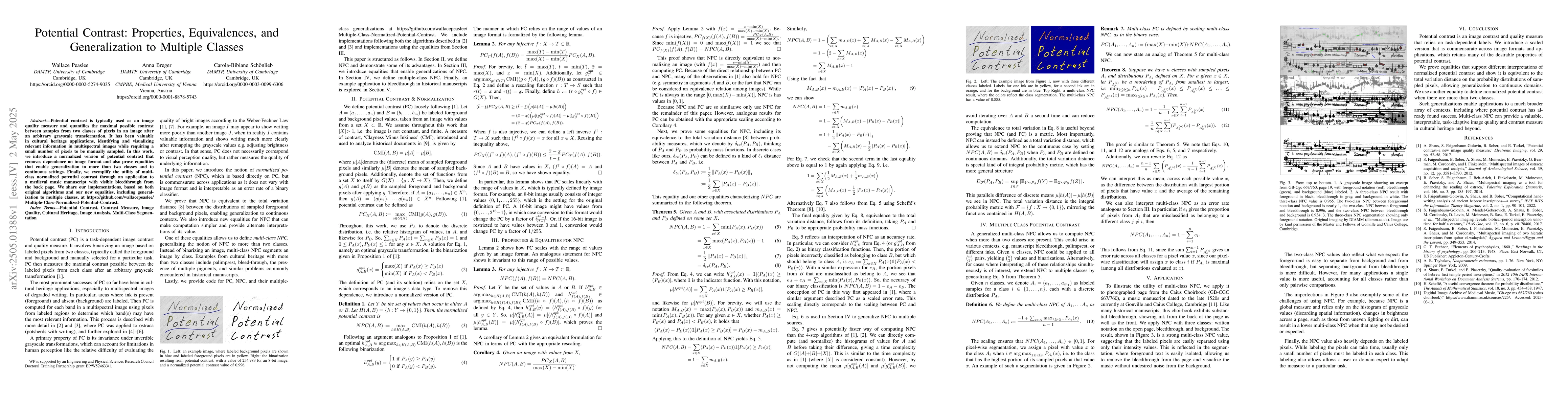 Thumbnail for Potential Contrast: Properties, Equivalences, and Generalization to
  Multiple Classes