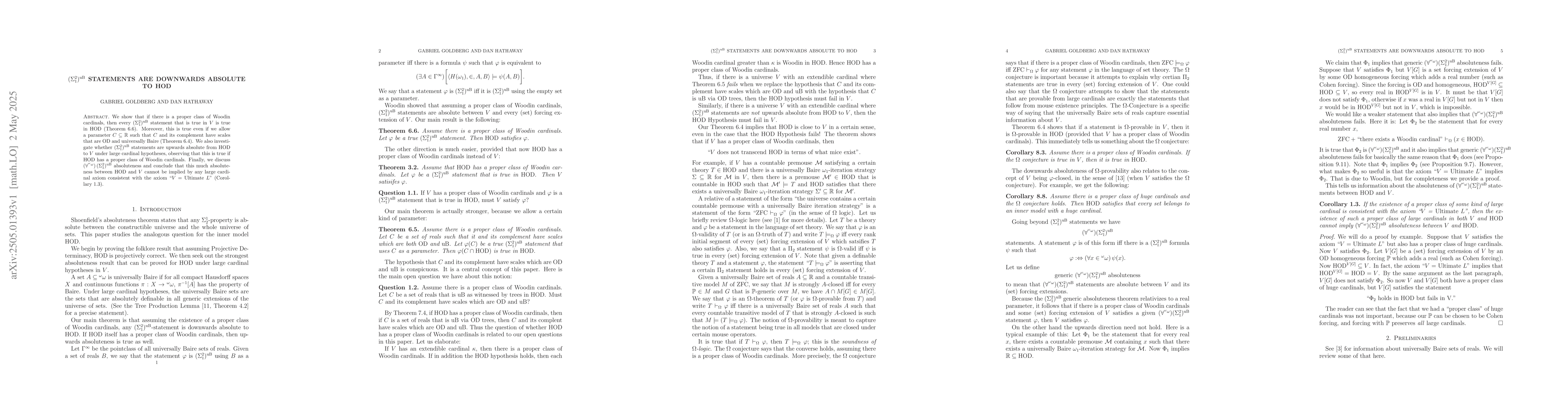 Thumbnail for $(Σ^2_1)^{uB}$ Statements Are Downwards Absolute To HOD
