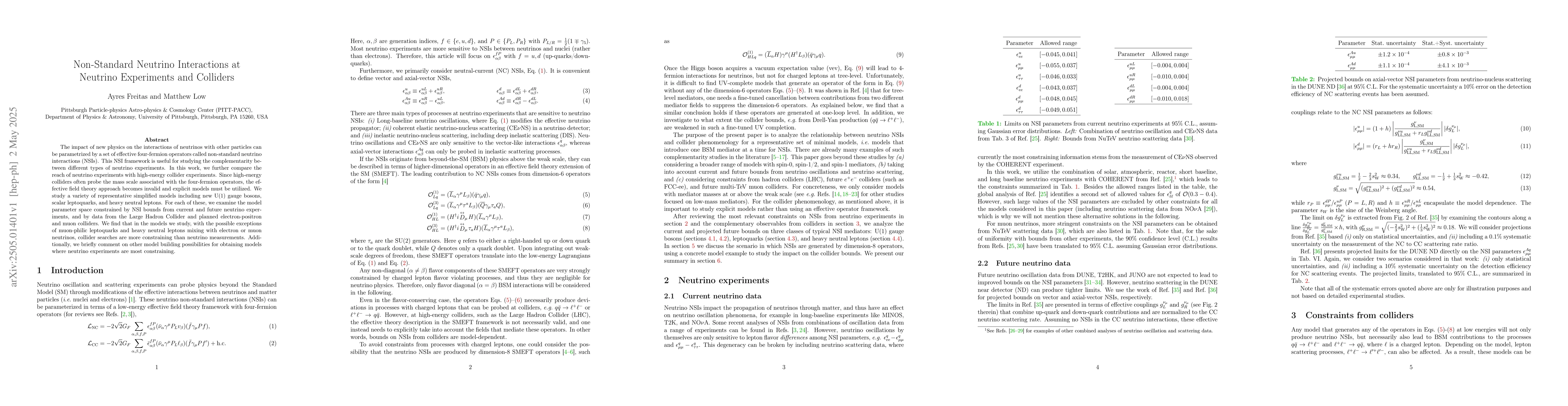Thumbnail for Non-Standard Neutrino Interactions at Neutrino Experiments and Colliders