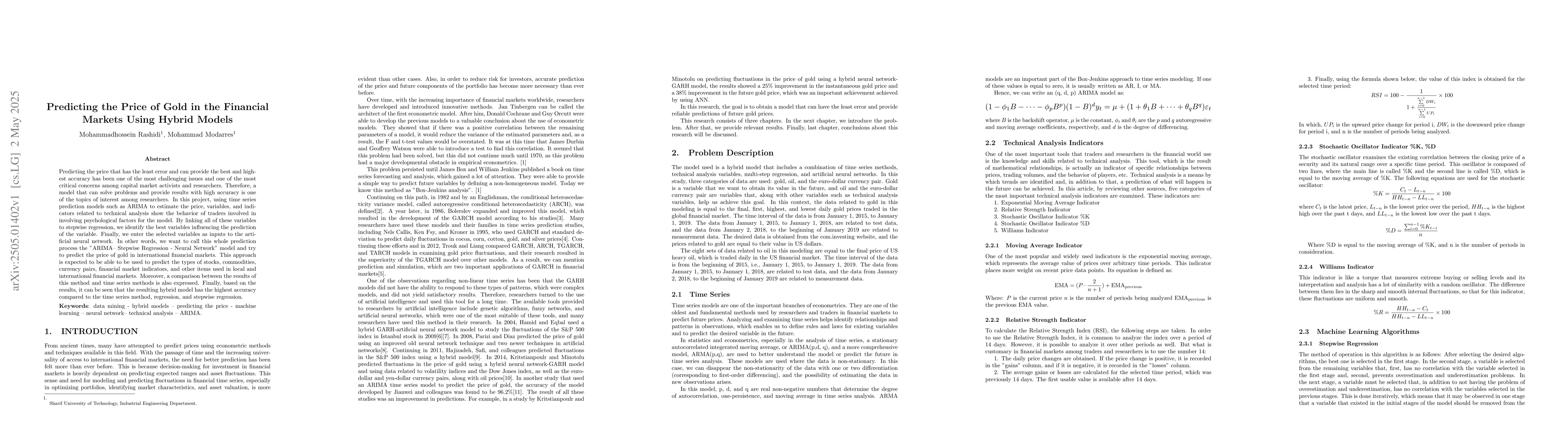 Thumbnail for Predicting the Price of Gold in the Financial Markets Using Hybrid
  Models