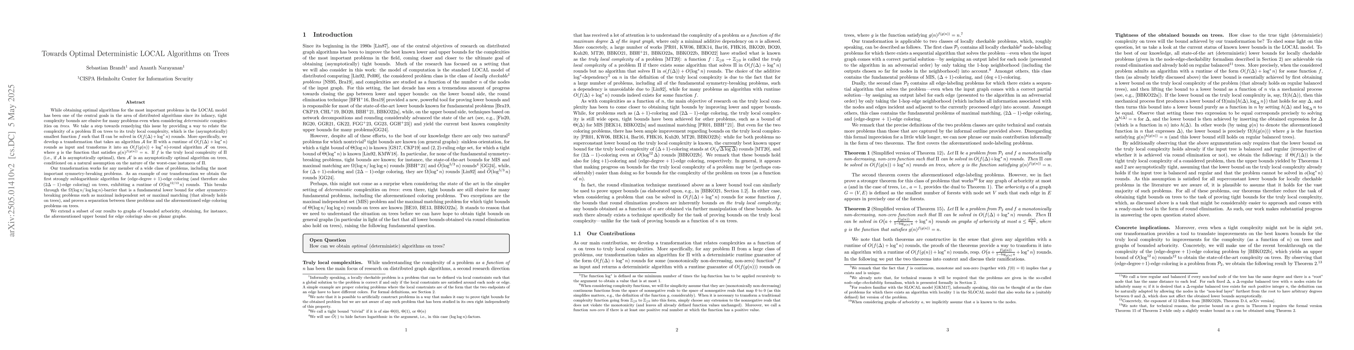 Thumbnail for Towards Optimal Deterministic LOCAL Algorithms on Trees