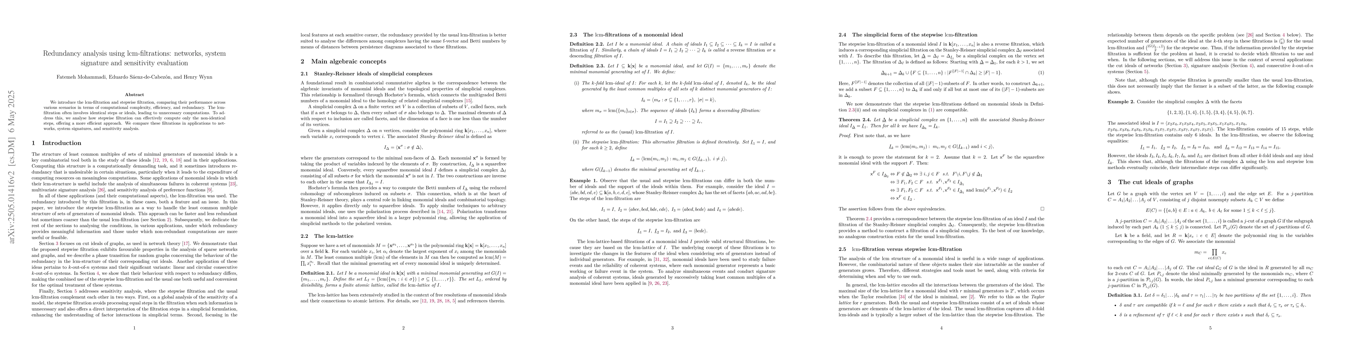 Thumbnail for Redundancy analysis using lcm-filtrations: networks, system signature
  and sensitivity evaluation