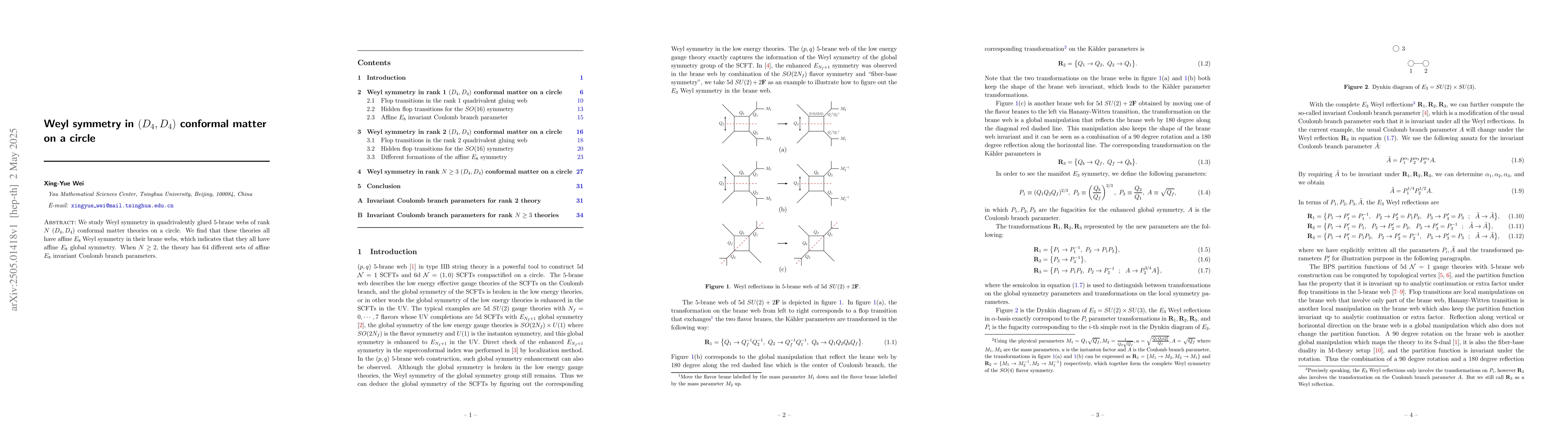 Thumbnail for Weyl symmetry in $(D_4,D_4)$ conformal matter on a circle