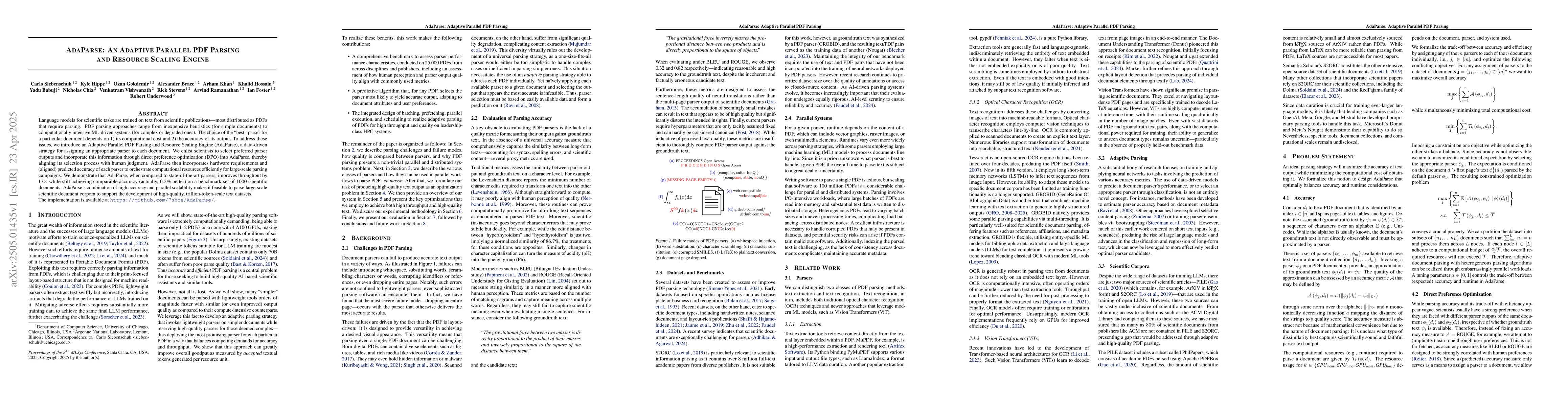 Thumbnail for AdaParse: An Adaptive Parallel PDF Parsing and Resource Scaling Engine