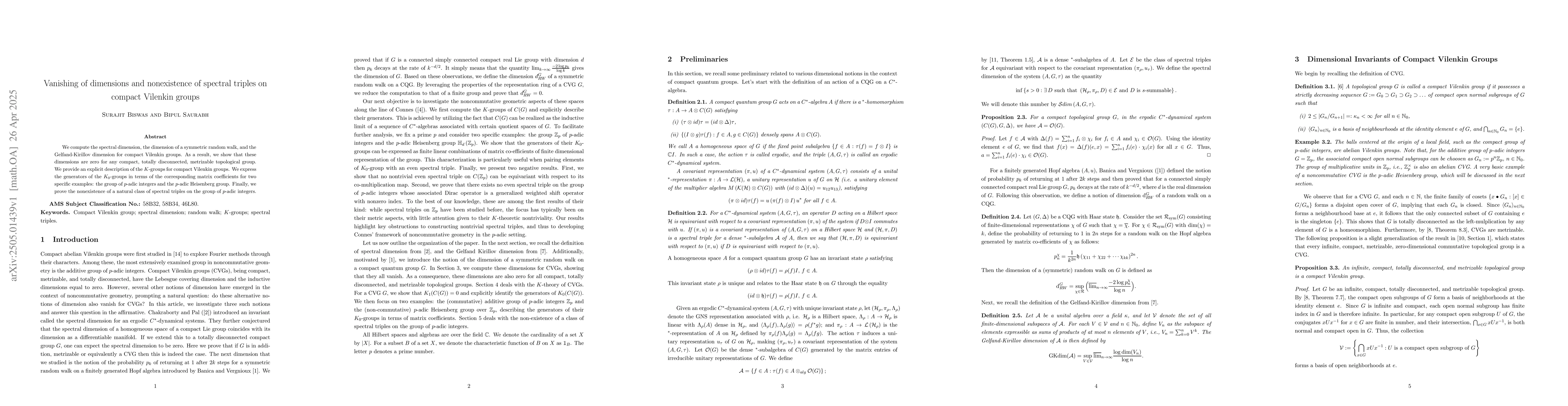 Thumbnail for Vanishing of dimensions and nonexistence of spectral triples on compact
  Vilenkin groups