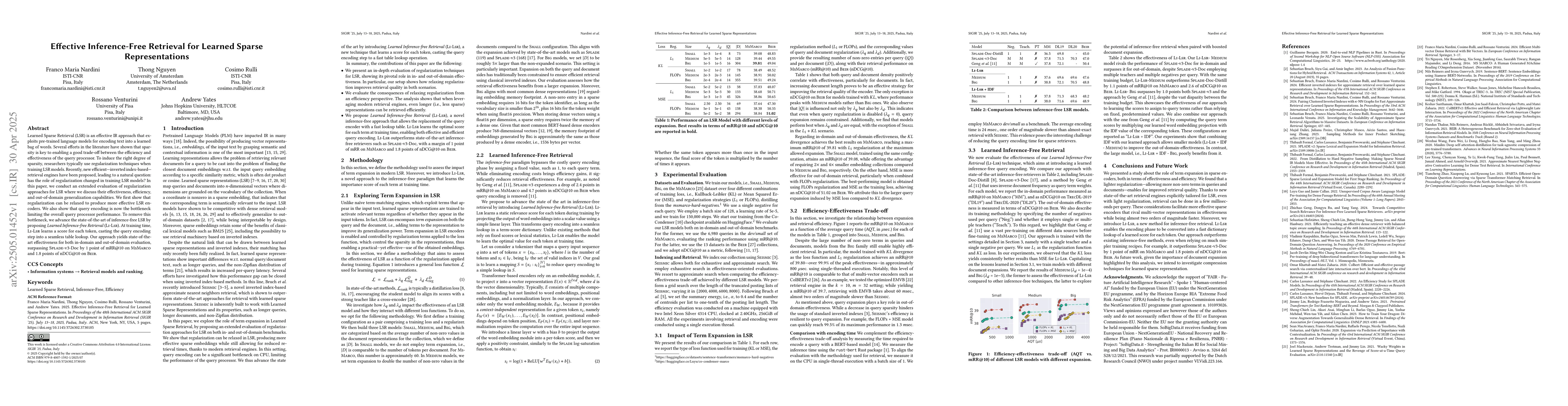 Thumbnail for Effective Inference-Free Retrieval for Learned Sparse Representations