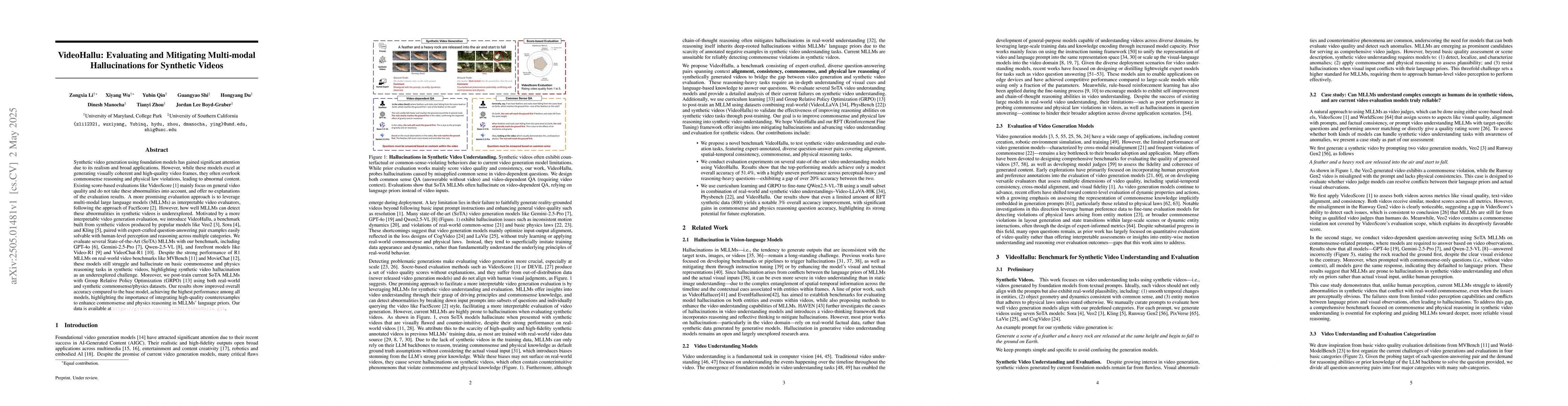 Thumbnail for VideoHallu: Evaluating and Mitigating Multi-modal Hallucinations for
  Synthetic Videos