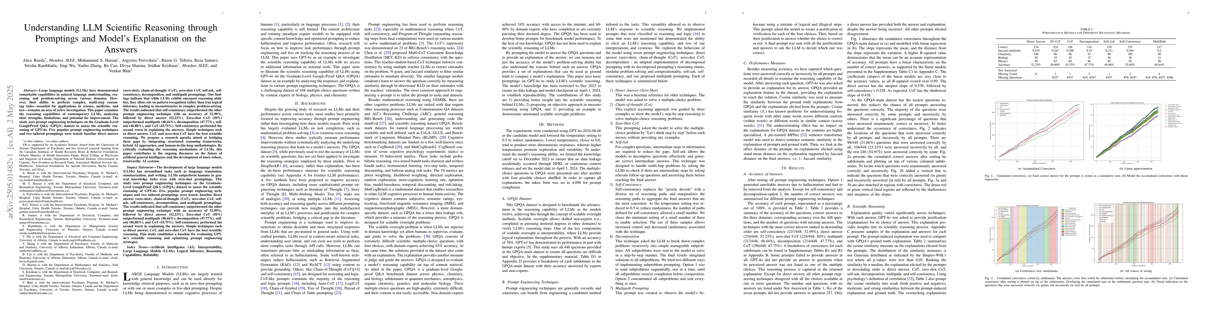 Thumbnail for Understanding LLM Scientific Reasoning through Promptings and Model's
  Explanation on the Answers
