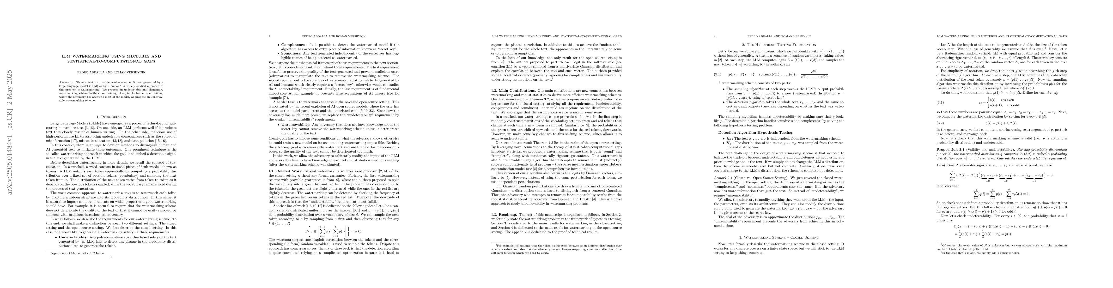 Thumbnail for LLM Watermarking Using Mixtures and Statistical-to-Computational Gaps