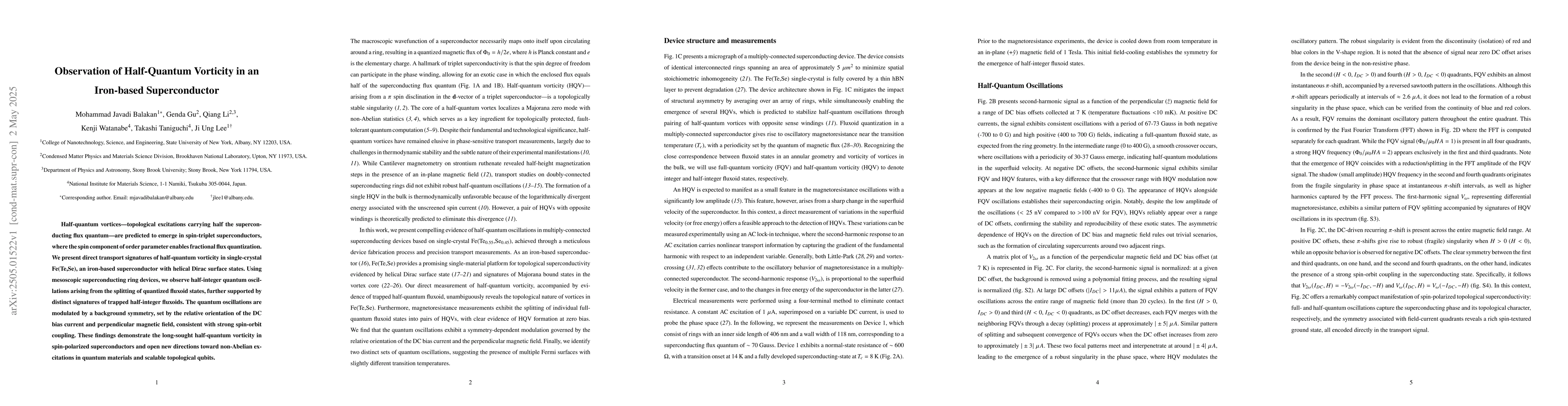 Thumbnail for Observation of Half-Quantum Vorticity in an Iron-based Superconductor