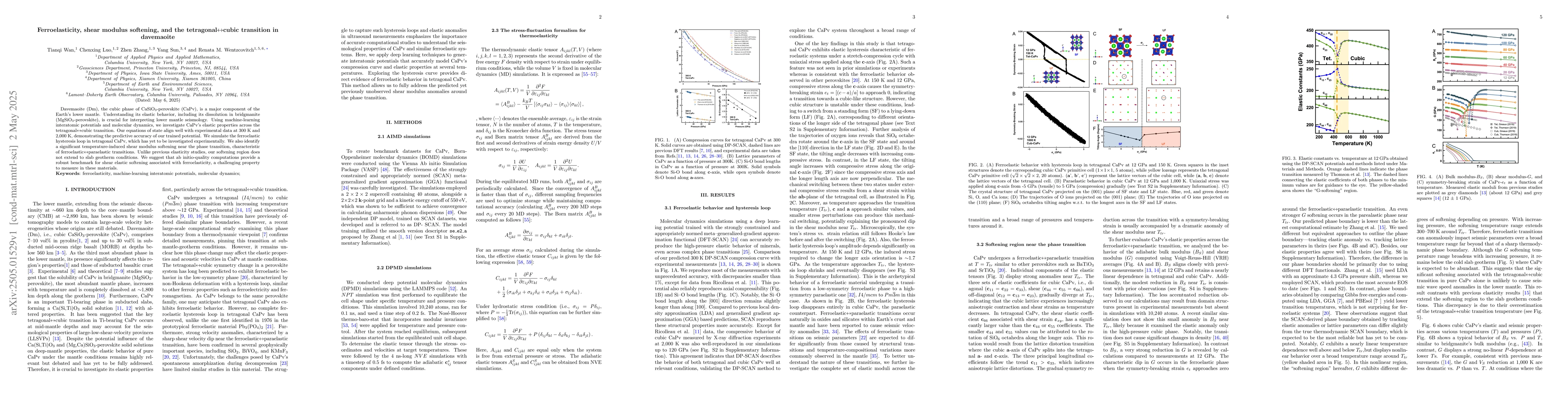 Thumbnail for Ferroelasticity, shear modulus softening, and the tetragonal-cubic
  transition in davemaoite
