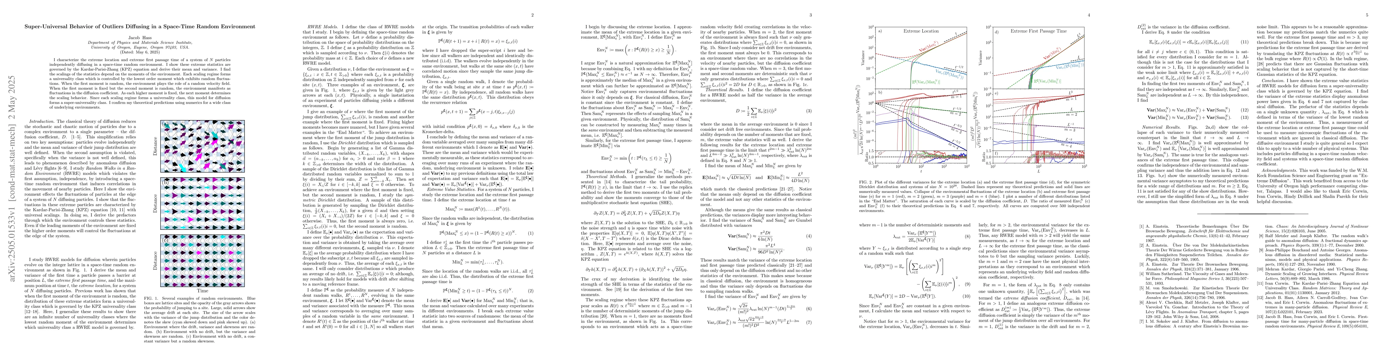 Thumbnail for Super-Universal Behavior of Outliers Diffusing in a Space-Time Random
  Environment