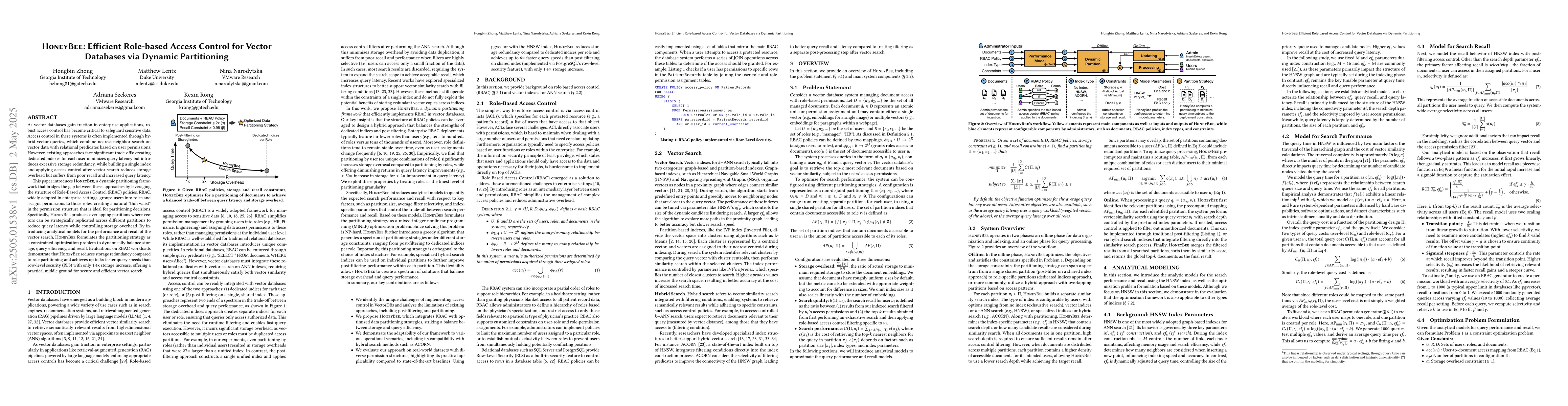 Thumbnail for HoneyBee: Efficient Role-based Access Control for Vector Databases via
  Dynamic Partitioning