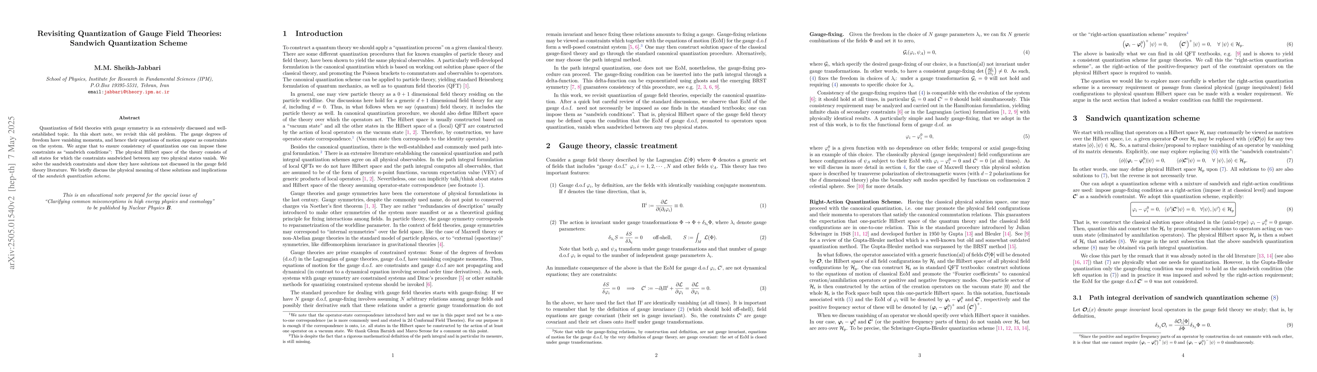 Thumbnail for Revisiting Quantization of Gauge Field Theories: Sandwich Quantization
  Scheme