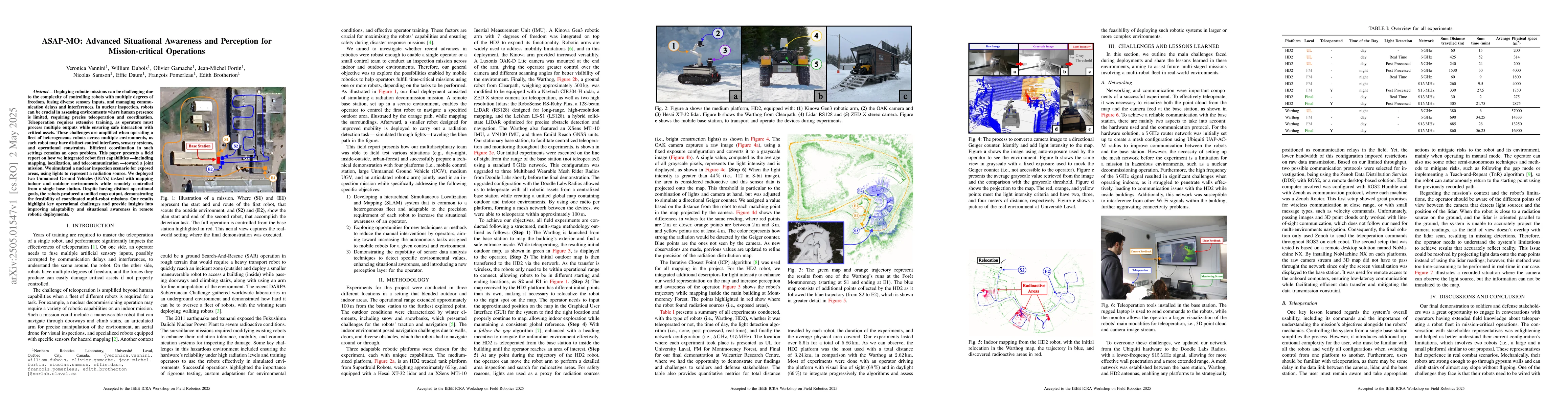 Thumbnail for ASAP-MO:Advanced Situational Awareness and Perception for
  Mission-critical Operations
