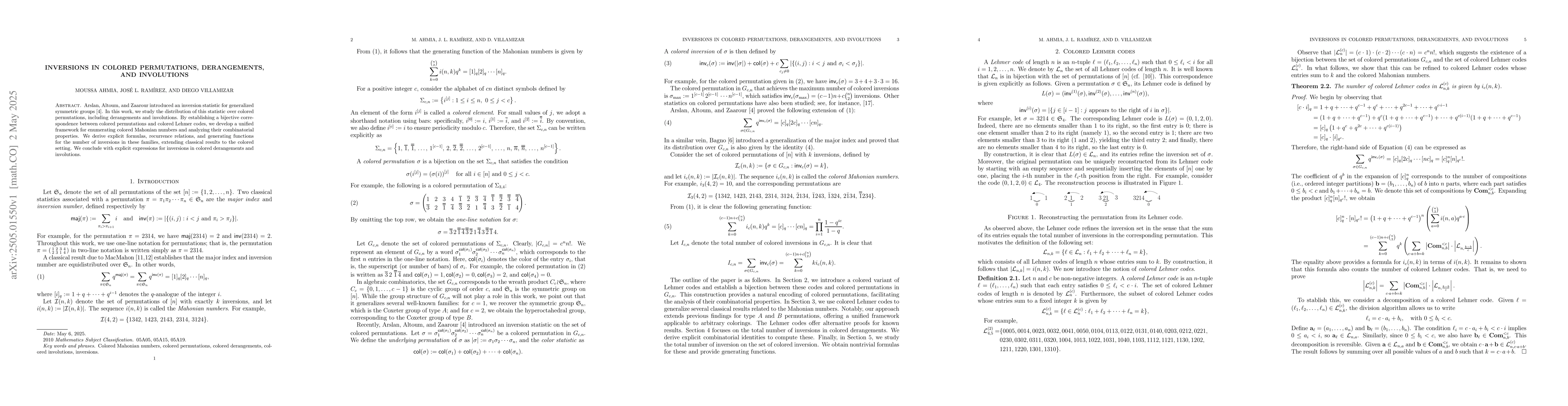 Thumbnail for Inversions in Colored Permutations, Derangements, and Involutions
