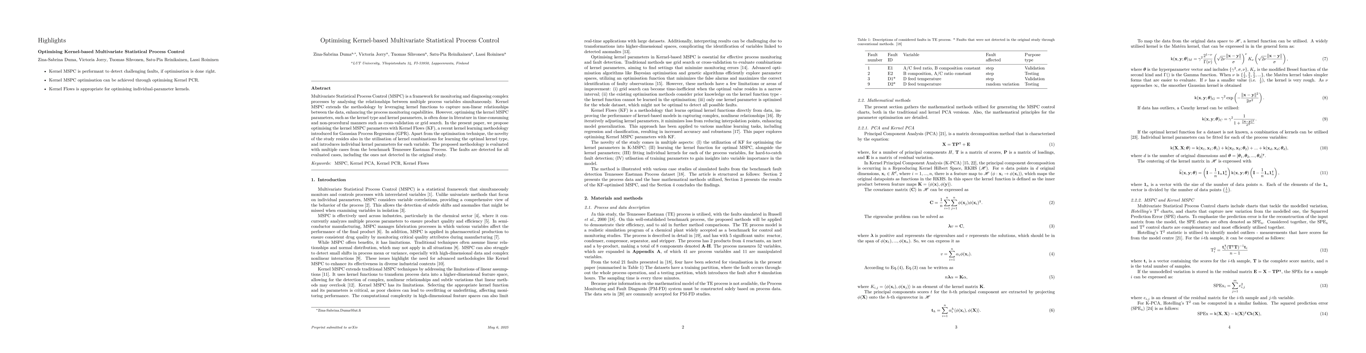 Thumbnail for Optimising Kernel-based Multivariate Statistical Process Control