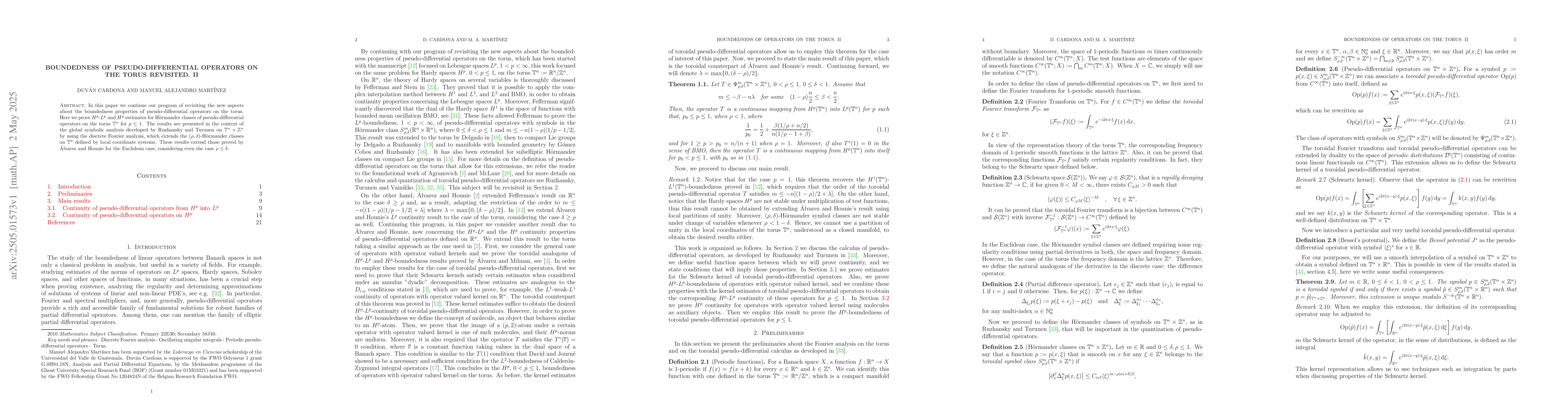 Thumbnail for Boundedness of pseudo-differential operators on the torus revisited. II