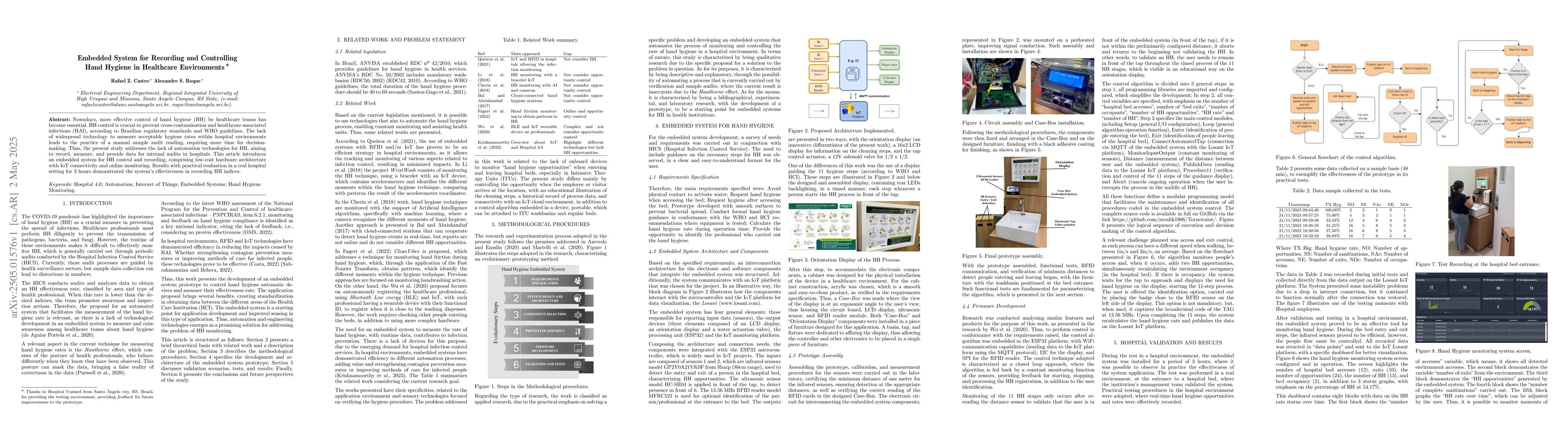 Thumbnail for Embedded System for Recording and Controlling Hand Hygiene in Healthcare
  Environments