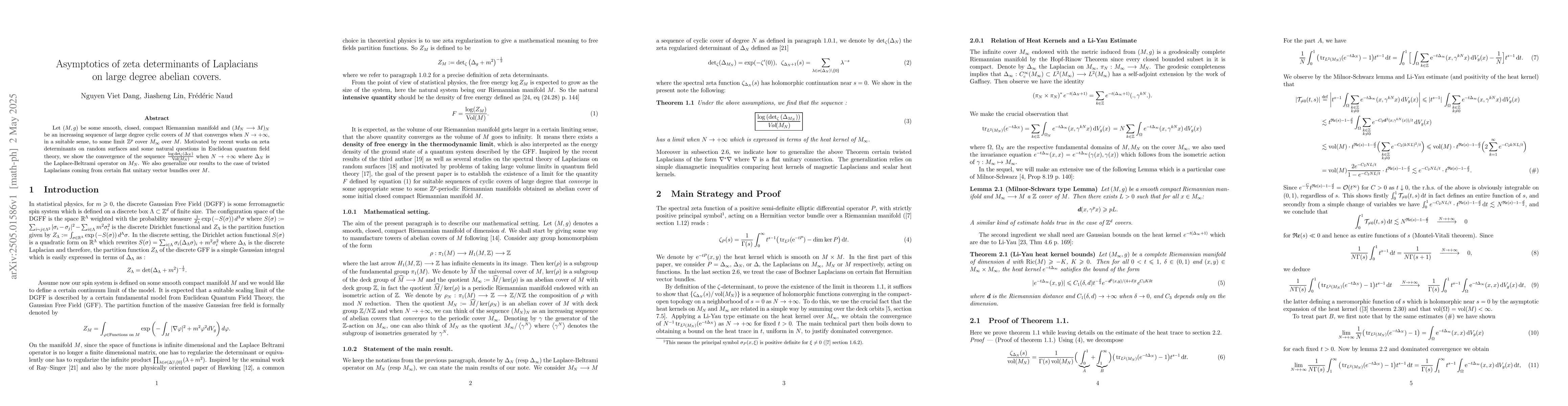 Thumbnail for Asymptotics of zeta determinants of Laplacians on large degree abelian
  covers