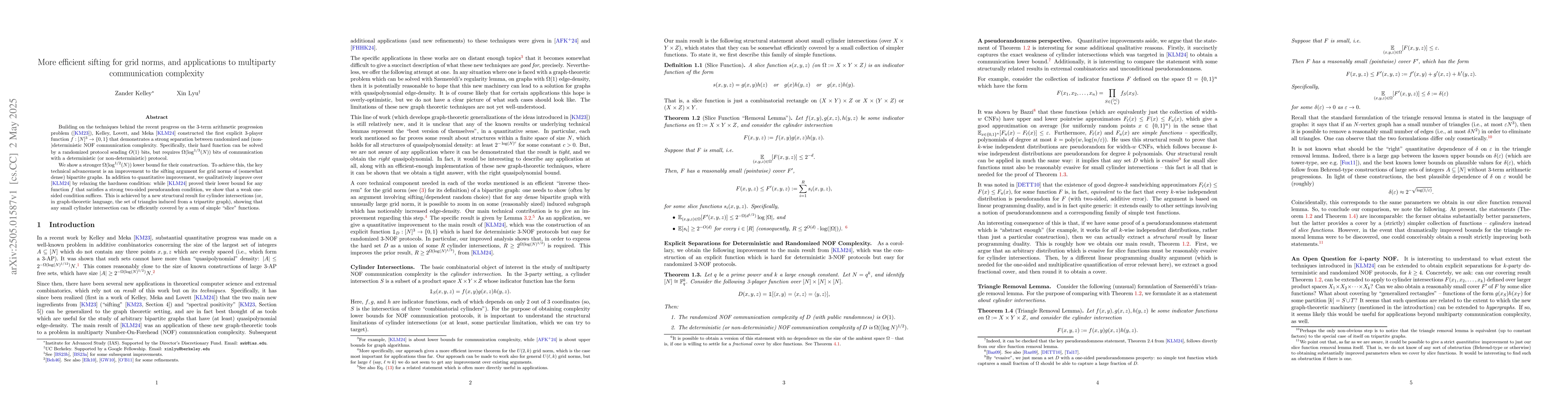 Thumbnail for More efficient sifting for grid norms, and applications to multiparty
  communication complexity