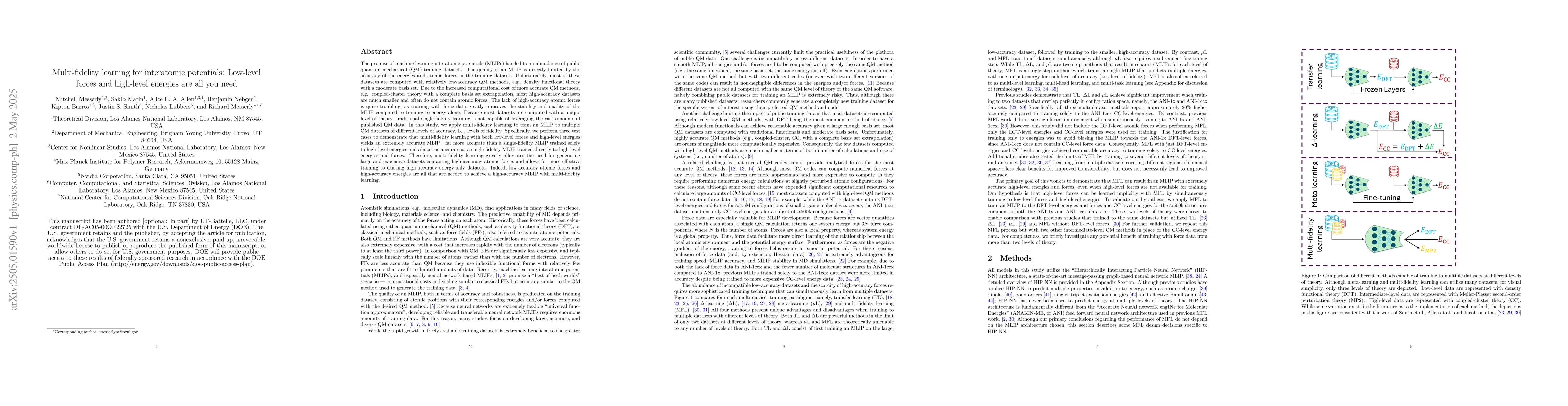 Thumbnail for Multi-fidelity learning for interatomic potentials: Low-level forces and
  high-level energies are all you need