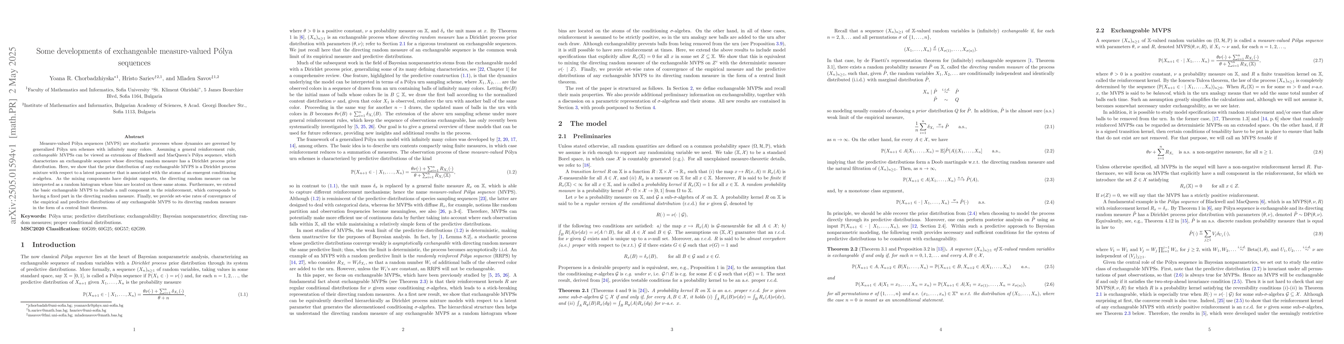 Thumbnail for Some developments of exchangeable measure-valued Pólya sequences