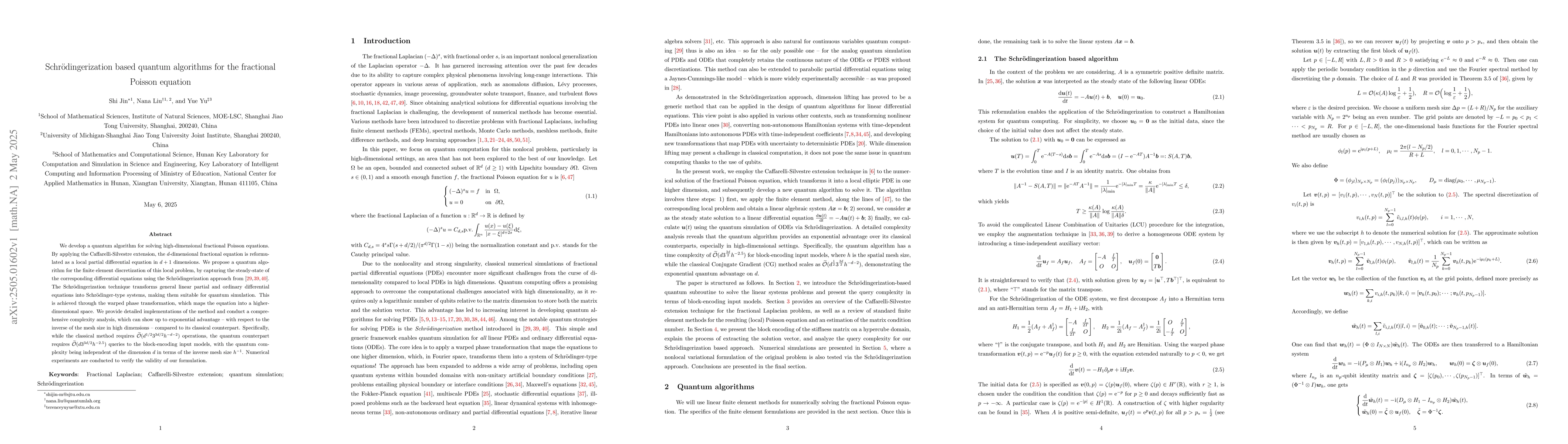 Thumbnail for Schrödingerization based quantum algorithms for the fractional Poisson
  equation