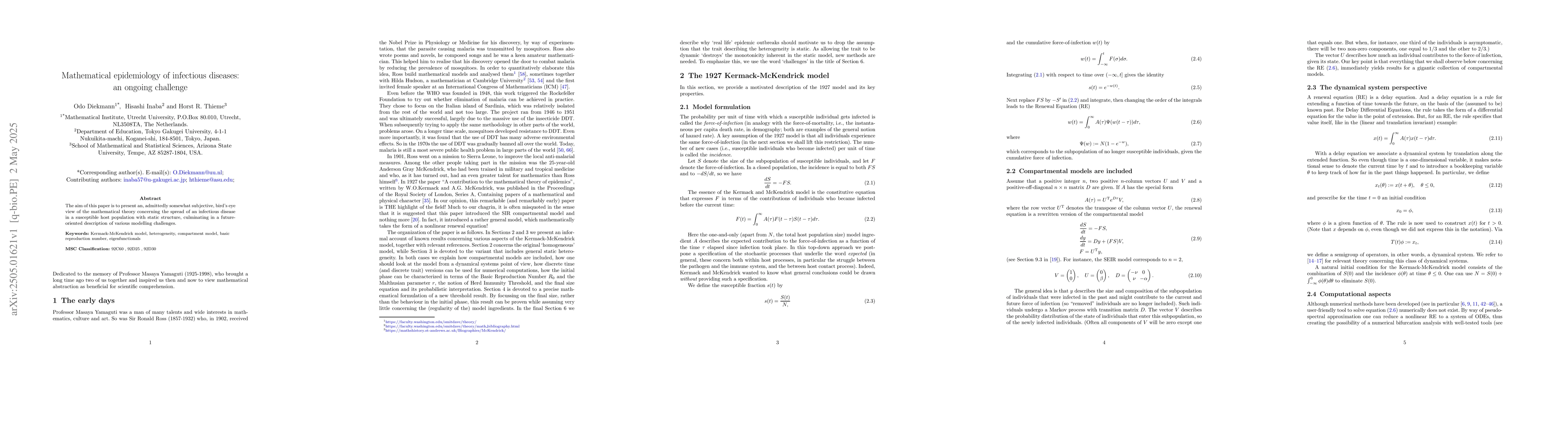 Thumbnail for Mathematical epidemiology of infectious diseases: an ongoing challenge