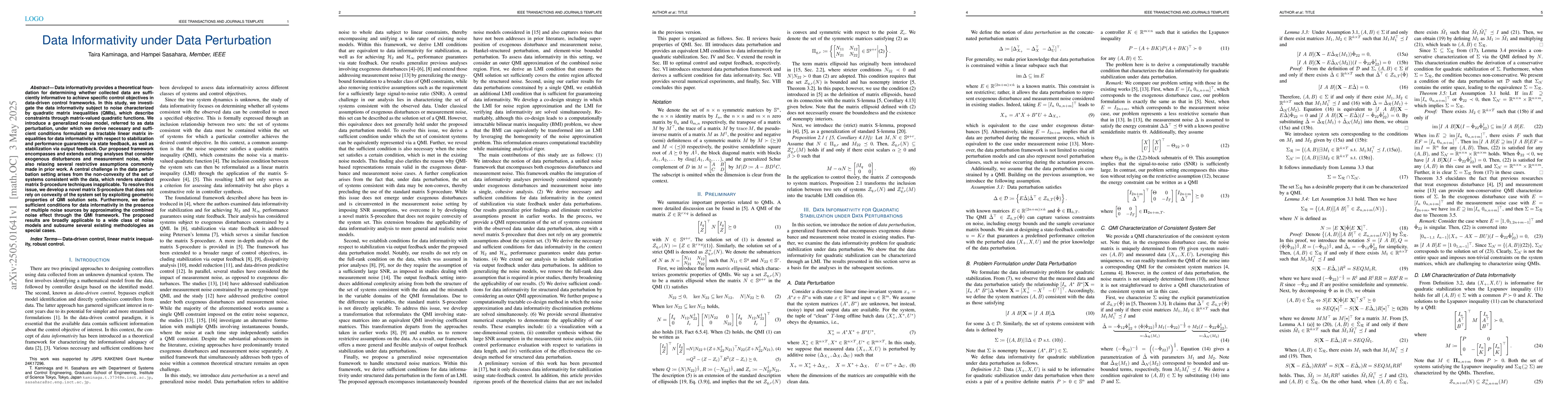 Thumbnail for Data Informativity under Data Perturbation