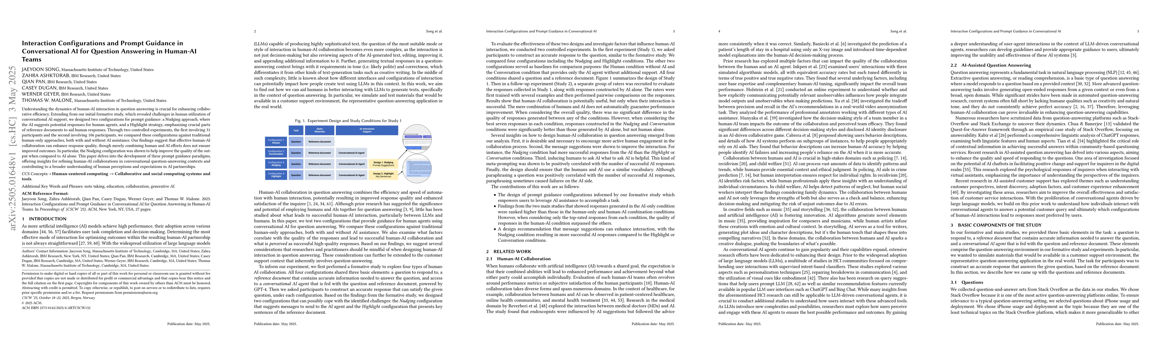 Thumbnail for Interaction Configurations and Prompt Guidance in Conversational AI for
  Question Answering in Human-AI Teams
